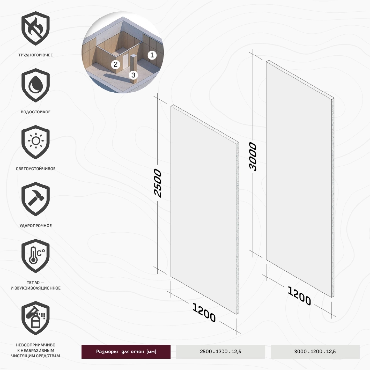 Панель ГКЛ с ПВХ покрытием Сиам грей RAL-7047 Размер