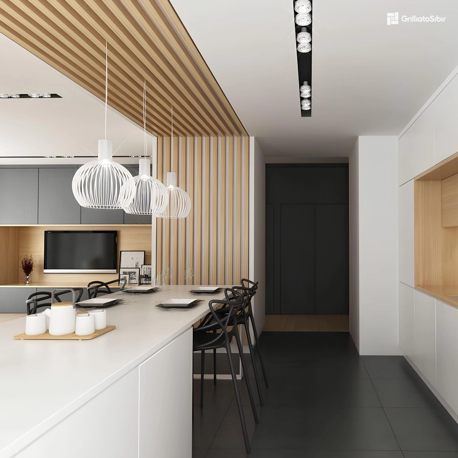 Кубообразный потолок Мультикуб 50/50 в цвете под дерево на кухне